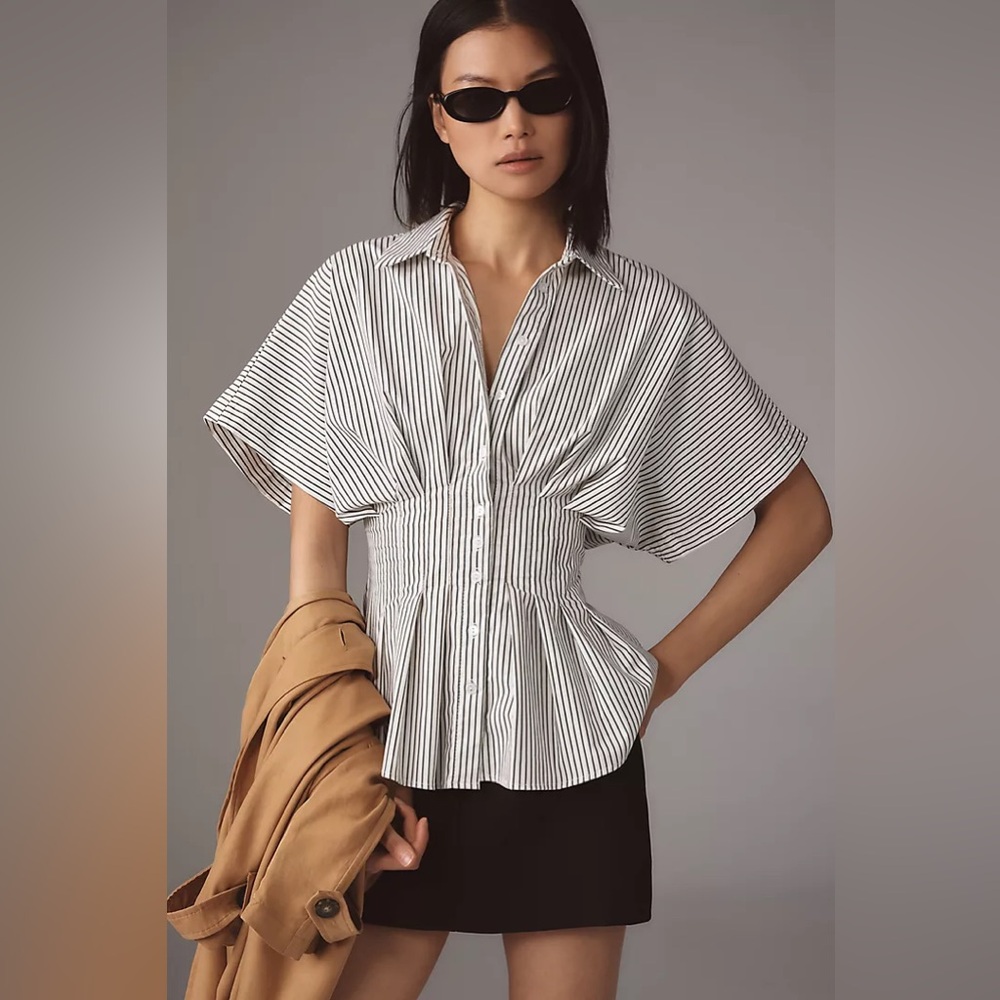 The Tobie Short-Sleeve Pleated Blouse by Exquise